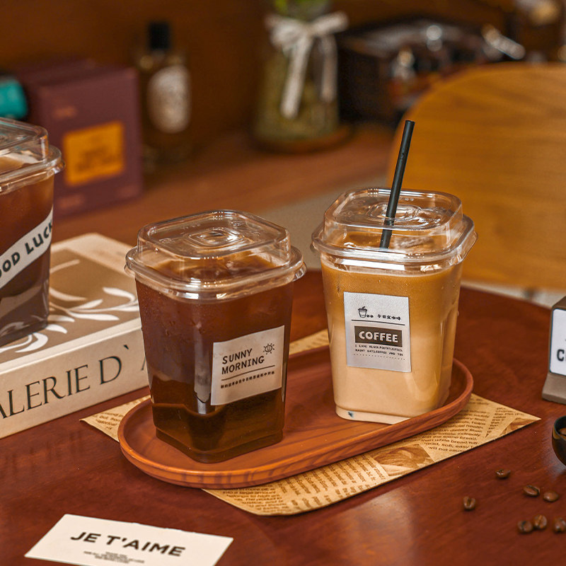 一次性咖啡杯方形奶茶杯食品级图片