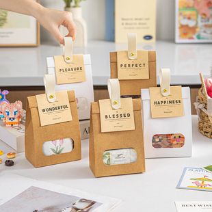 牛皮纸袋糖果饼干开窗手提礼品袋雪花酥牛轧糖打包袋子创意自立袋