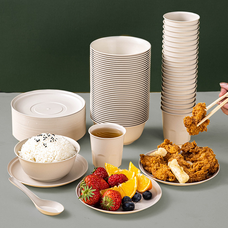 一次性餐具碗筷碟勺四件套家用饭碗筷子食品级可微波加热聚会户外