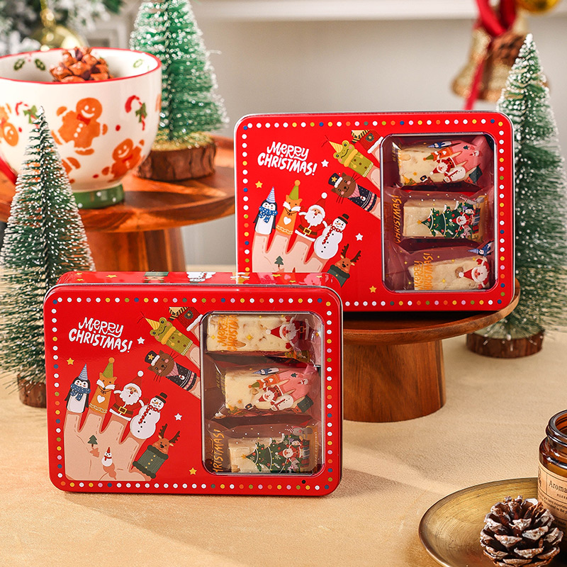 圣诞糖果包装盒开窗铁罐长方形饼马口铁雪花酥空盒子送礼烘焙装饰