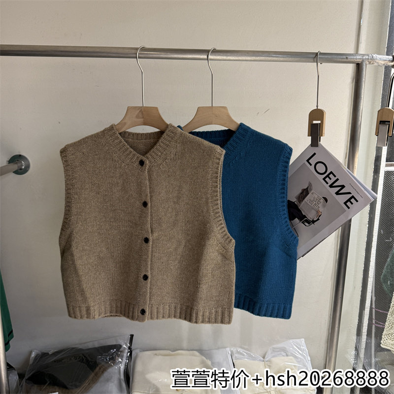 欧洲站2026早秋新款休闲百搭圆领宽松纯色无袖柔软羊毛针织马甲女