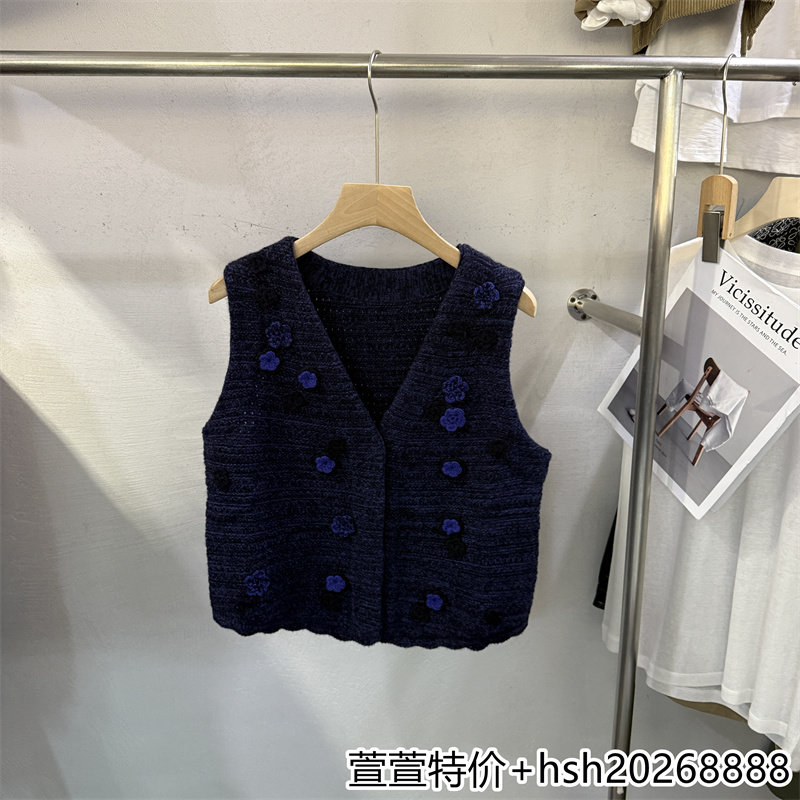 欧洲站2026秋季新款17215洋气百搭花朵提花V领无袖绵羊毛开衫马甲