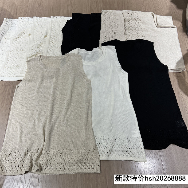 欧洲站2026春季新款女士圆领镂空无袖针织背心内搭外穿打底衫上衣