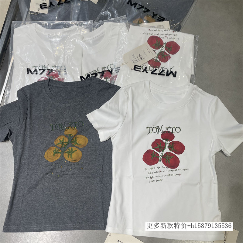 欧洲站2026春季款韩系水果字母印花圆领短袖减龄T恤简约百搭上衣