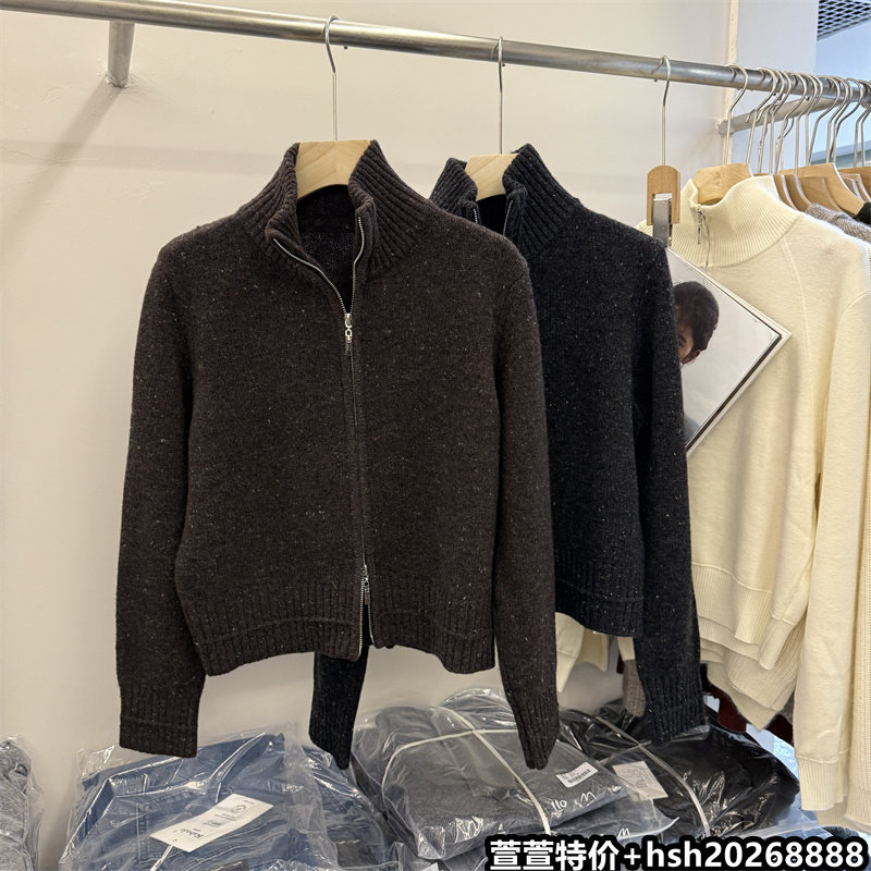 欧洲站2026冬季新款休闲百搭高领宽松杂花纯色双拉链绵羊毛毛衣女