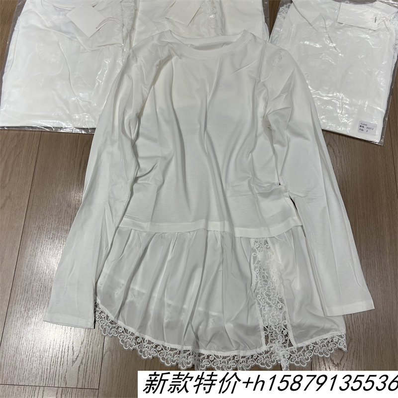欧洲站2026春季新款休闲长袖T恤蕾丝拼接下摆不规则宽松百搭上衣