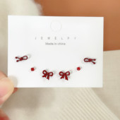 红色蝴蝶结小耳钉套装 小巧精致少女甜美百搭简约耳饰新年小众耳饰