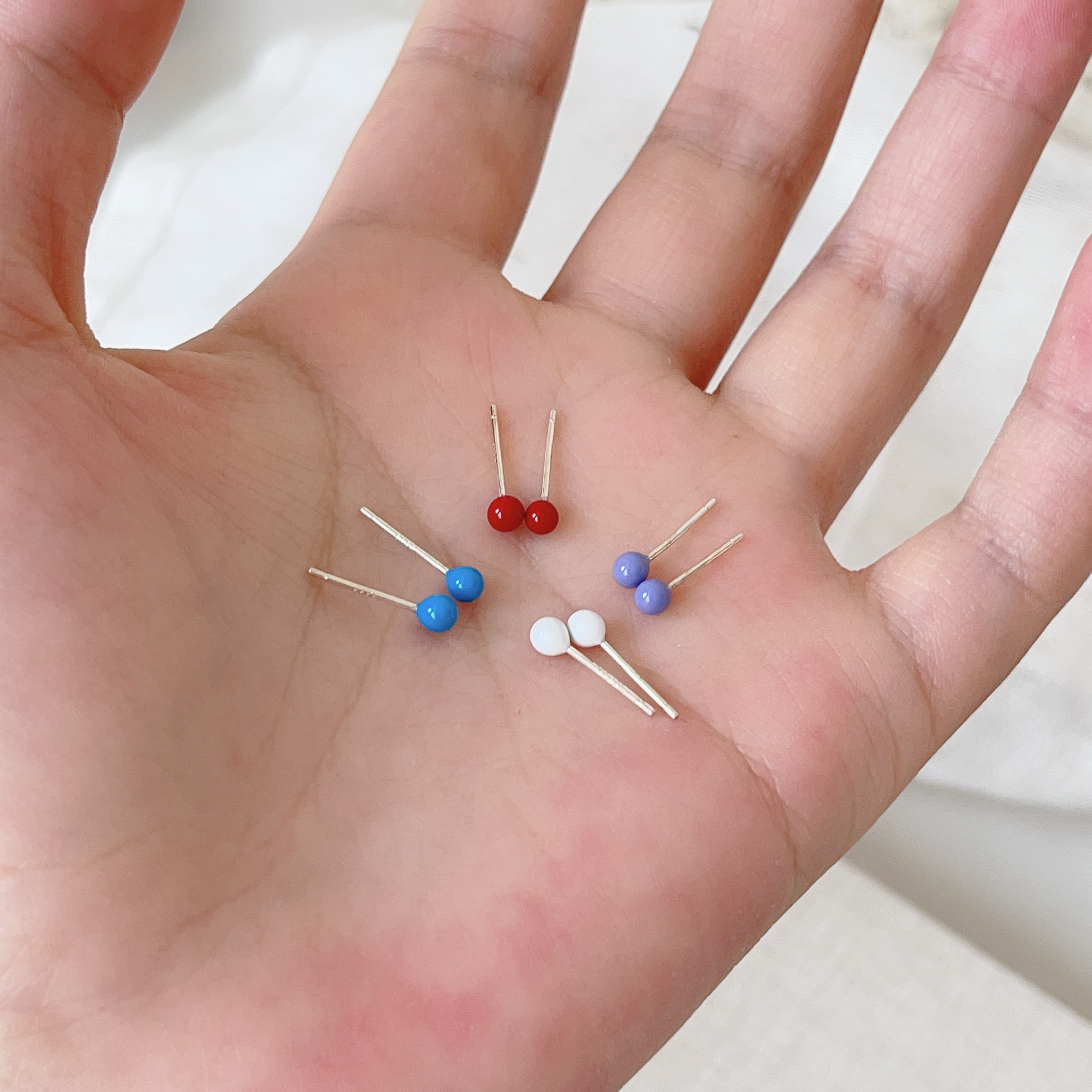 mini彩色小豆豆耳钉耳骨钉S999纯银日常养耳洞耳饰基础简约防过敏