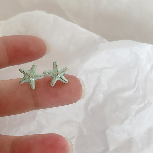 新款潮蓝色海星耳钉银针森系