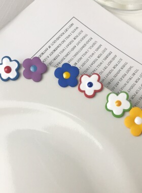 蓝色甜美不对称花朵耳环耳饰2025新款潮夏季百搭小众可爱耳钉耳夹