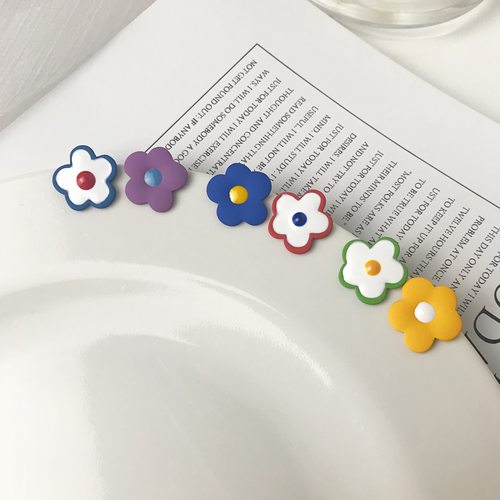 蓝色甜美不对称花朵耳环耳饰2021