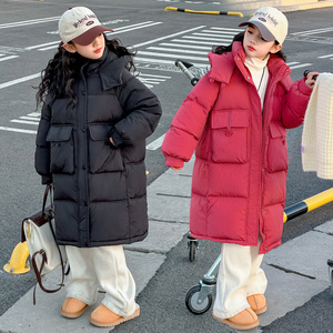 女童棉服冬装2023新款洋气儿童中长款过膝收腰韩版羽绒棉外套棉衣