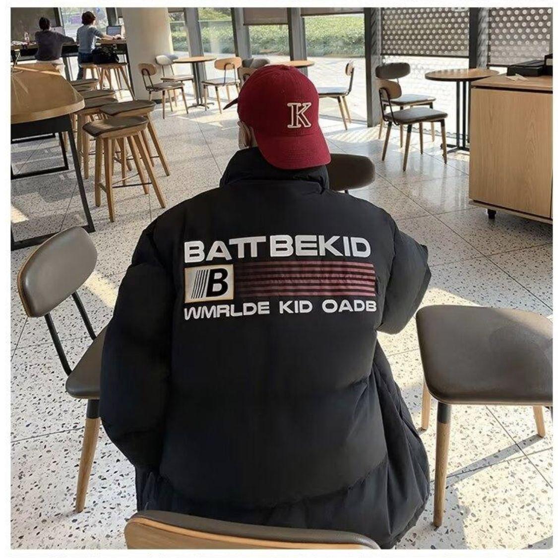 新款时尚百搭连帽黑色中长棉服男冬季加厚宽松学生面包服棉衣潮