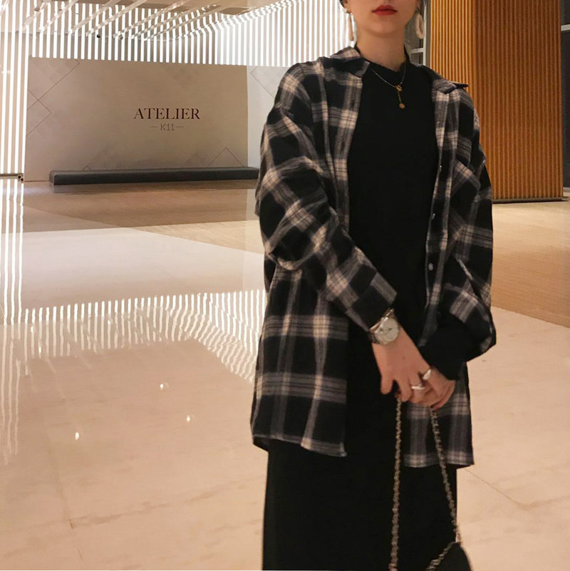 Real shot real price hanchic casual medium length Plaid Pocket matted shirt