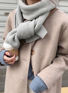 灰色针织围巾女长款纯色加厚保暖冬天情侣学生百搭日系ins风围脖