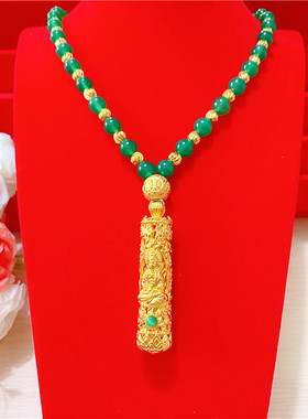 网红款越南沙金观音吊坠项链男女情侣款项链铜镀金霸气项坠可定制