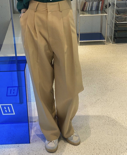 韩国东大门代购直邮2024年秋helder简约纯色高腰宽松阔腿休闲裤女