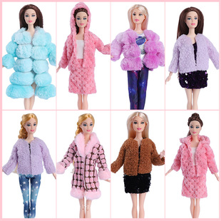 Plush Vest + Dress For 30 Cm Barbie Doll Clothes Accessories