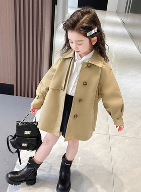 儿童装一件春季棉布中长款纯色风衣韩版宝宝外套女Q35-1长袖