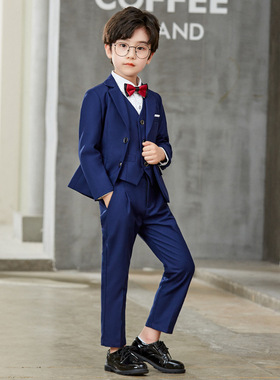 秋冬男童花童婚礼主持演出服男孩洋气纯色西装礼服三件套套装B类