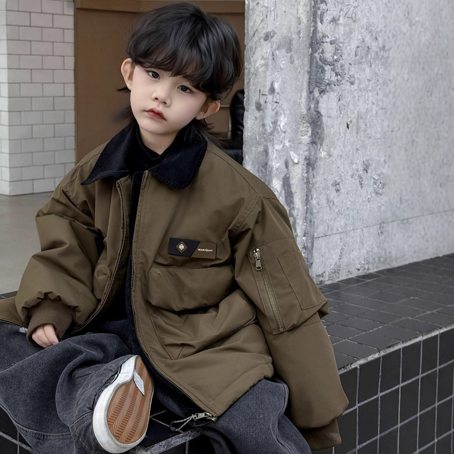 2025年冬季新款棉衣夹克洋气时尚男童儿童夹克加厚加棉上衣酷洋气