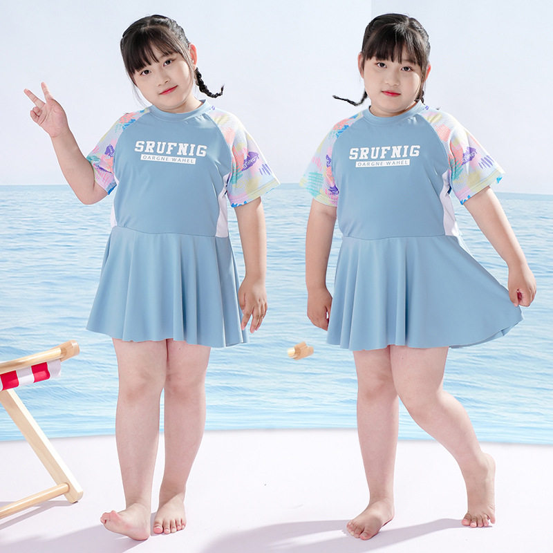 新款胖女童泳衣中大童分体加肥加大码胖儿童女孩遮肚泳装夏季12岁