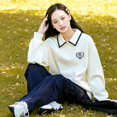 24360高中女生卫衣大童春秋款初中学生百搭洋气秋装上衣甜美