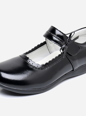 女童黑色真皮公主单鞋中大童软底学生皮鞋儿童表演出鞋4142码唯景