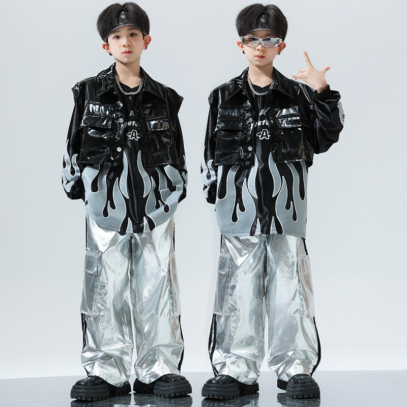 少儿嘻哈hiphop童装银裤子潮牌 街舞潮服男童演出服酷帅套装秋季