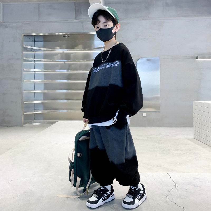 男童套装2025中大童春秋款衣服洋气男孩休闲卫衣两件套潮纯色韩版