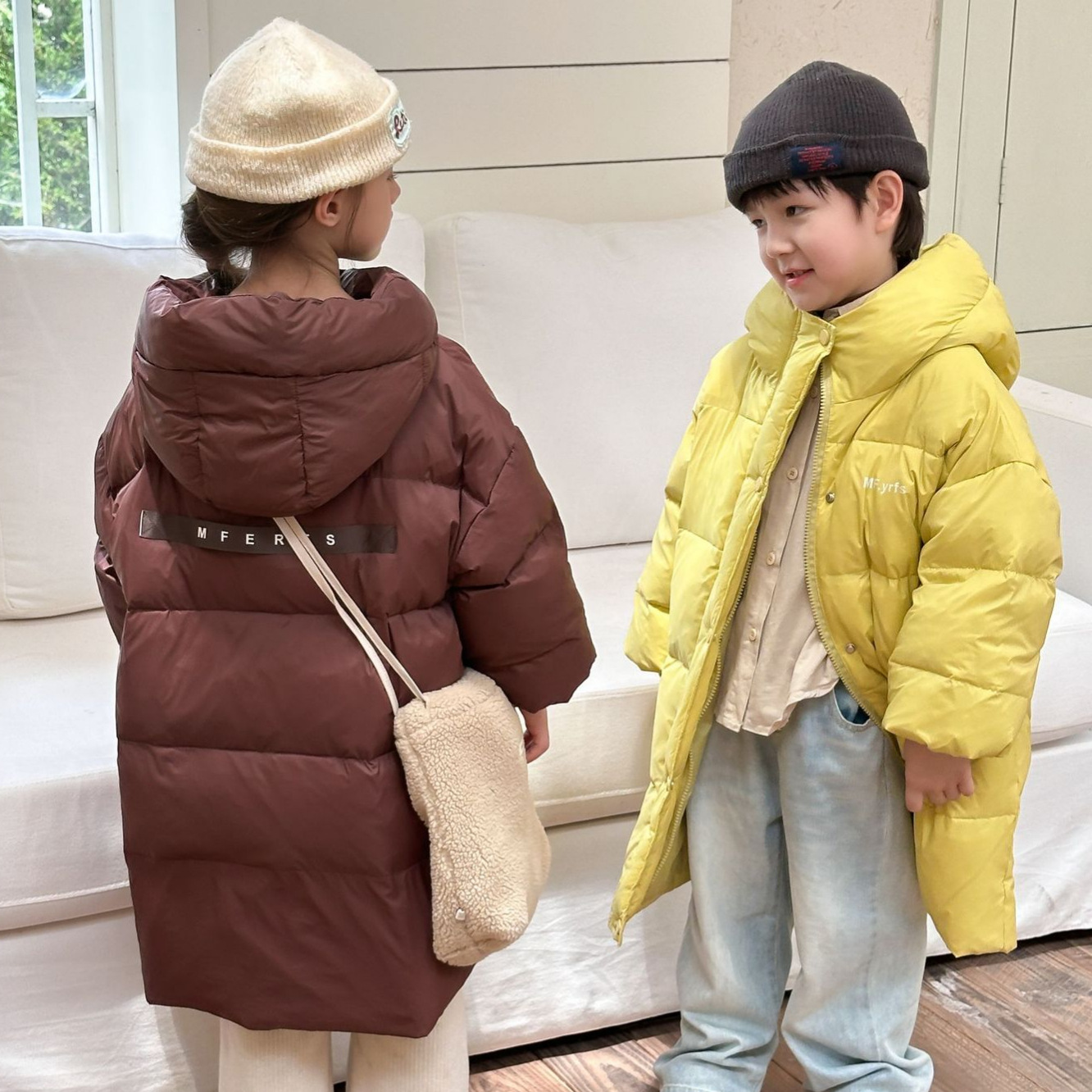 儿童冬季中长款羽绒服男童女童加厚过膝白鸭绒外套中大童宽松