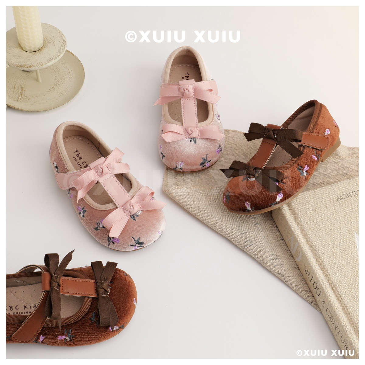 XUIU『中古碎花』复古女童芭蕾鞋玛丽珍魔术贴春秋单鞋【温州鞋】