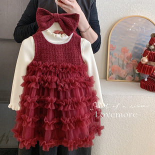 女童连衣裙2026秋新款重工tutu蛋糕裙百搭无袖背心裙针织毛衣套装