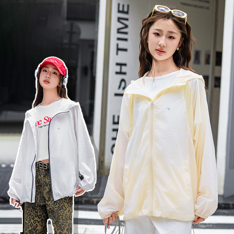 B9女大童拼接连帽抽绳防晒服夏季透气初中生夏款运动风薄款外套