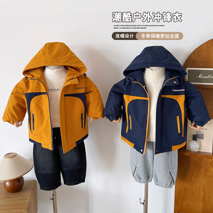 风之谷2025冬季新款儿童日系户外加棉加厚冲锋衣男童帅气连帽外套