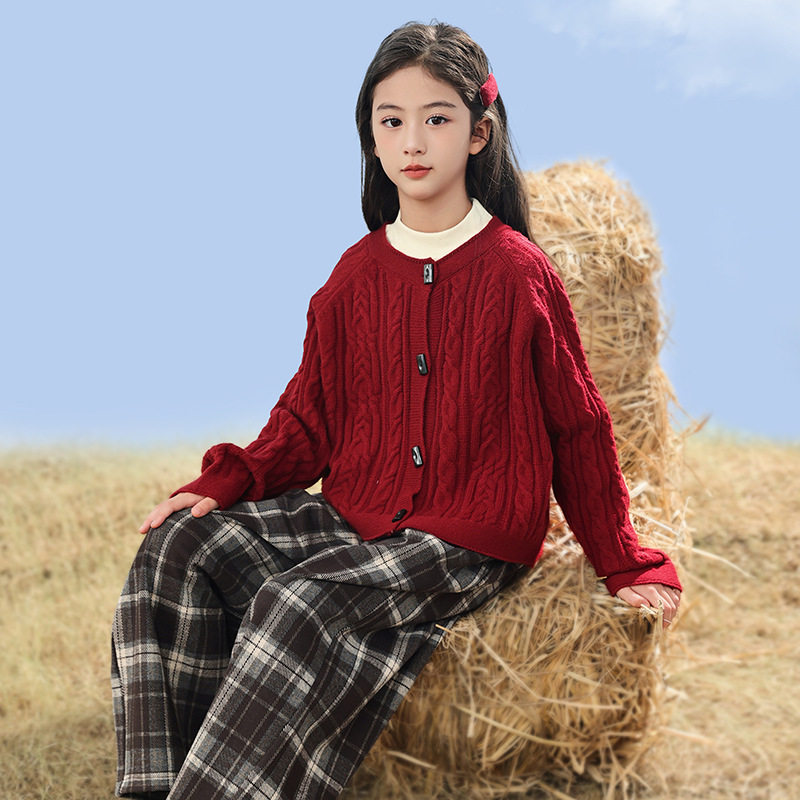 女童秋装毛衣开衫套装2026春秋新款大童洋气针织外套女孩时髦