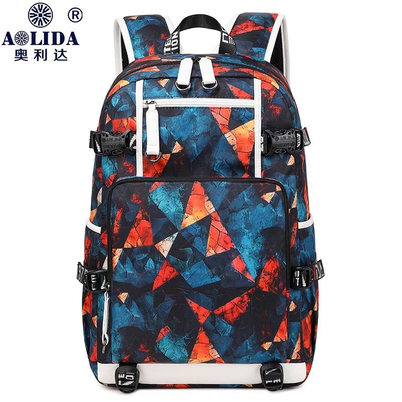 潮流双肩包男初中高中生轻便热转印书包简约大学生电脑背包