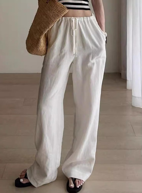 2026夏季好品质白色亚麻裤女高腰垂感小个子休闲裤棉麻拖地长裤
