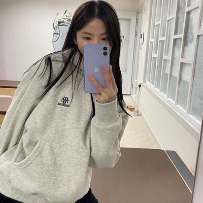 赵露思同款 韩国muahmuah秋季新款短款连帽抽绳拼色小个子卫衣女