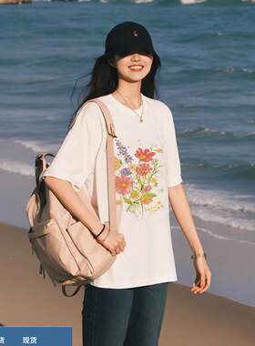 宽松版T恤女款2026新款爆款夏季白色纯棉重磅半袖设计感小众上衣