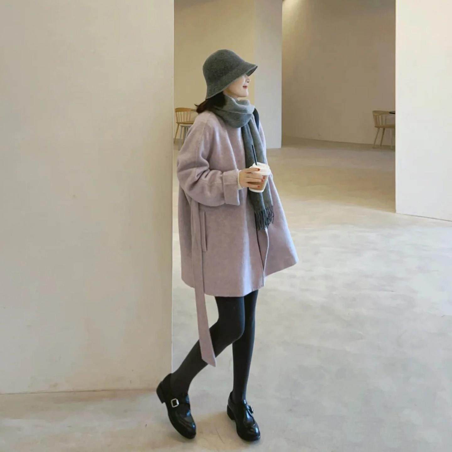 温柔风紫色中长款呢子大衣女秋冬新款小个子立领系带收腰毛呢外套,运动/瑜伽/健身/球迷用品,广场舞套装,淘宝优惠券,粉丝福利购,淘宝优惠卷