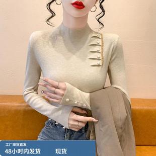 手工钉珠时尚毛衣女装新款针织衫修身内搭设计感打底衫女士上衣服