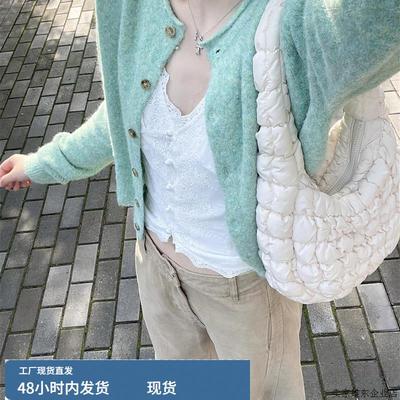 薄荷绿色针织开衫女早秋季韩系穿搭小个子奶fufu软糯毛衣外套上衣