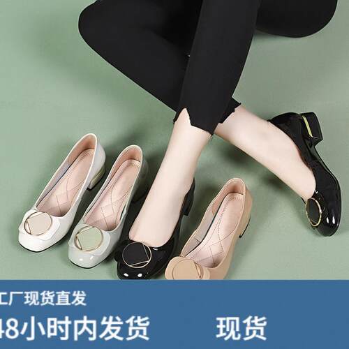 浅口单鞋女春夏粗跟低跟软皮软底豆豆鞋2024年新款夏季真陂平底鞋