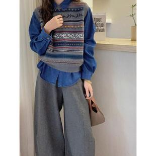 欧货高端大牌复古提花针织背心马甲2025冬款叠穿高级感洋气马夹女