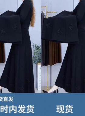 秋冬新款女士八片羊毛半身裙高腰绣花显瘦妈妈A字针织中长裙厚款