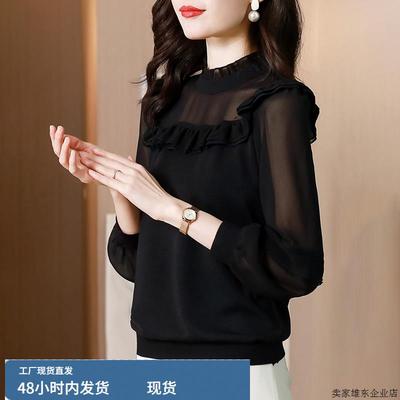 针织衬衫女士装春秋2025年新款雪纺爆款时尚洋派高端小衫长袖上衣