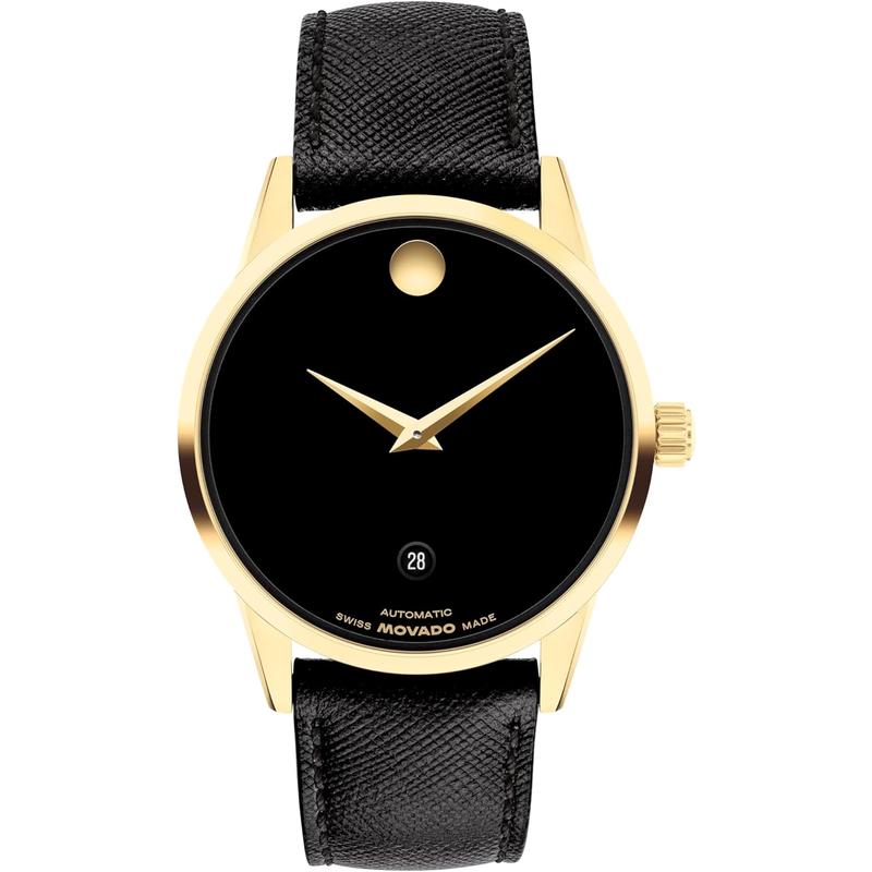 Movado/摩凡陀男士机械腕表黑盘黑皮带mm瑞士自动机芯