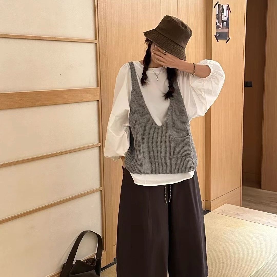 韩系宽松慵懒风针织马甲背心女秋季新款设计感小众无袖坎肩上衣潮