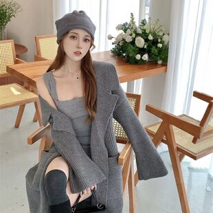 2023新款高级感日系复古慵懒风加厚针织开衫中长款毛衣外套女秋冬